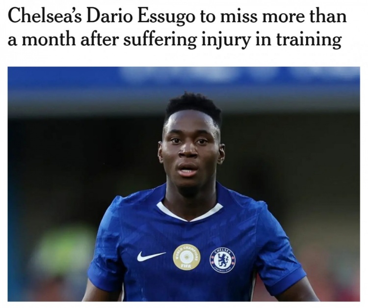 TA:切尔西中场埃苏戈在训练中受伤,将缺阵超一个月